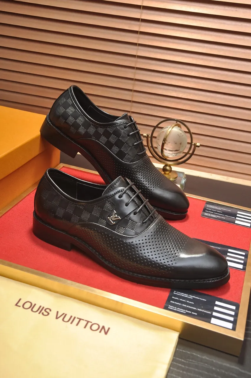 Men's shoes💰460💶【LOUIS VUITTON】(sheepskin lining) new cowhide LV formal shoes🎩🎩❗️🆘made one to one at the counter🎩original quality, imported cowhide upper➕full sheepskin lining➕original rubber outsole, {high quality visible}👣Size: 38-45 (45 custom-made)